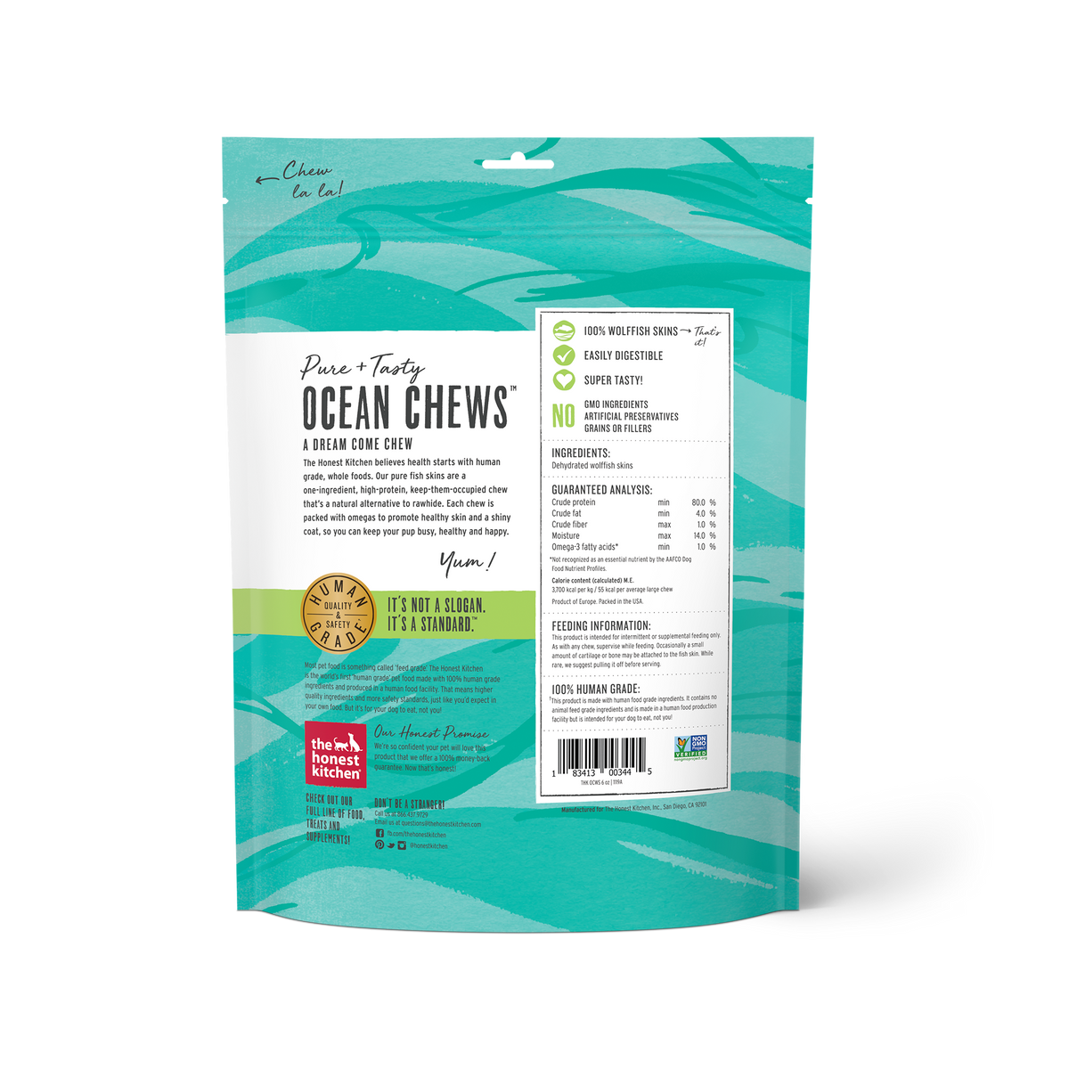 The Honest Kitchen Beams Ocean Chews Wolffish Skins Dog Treats