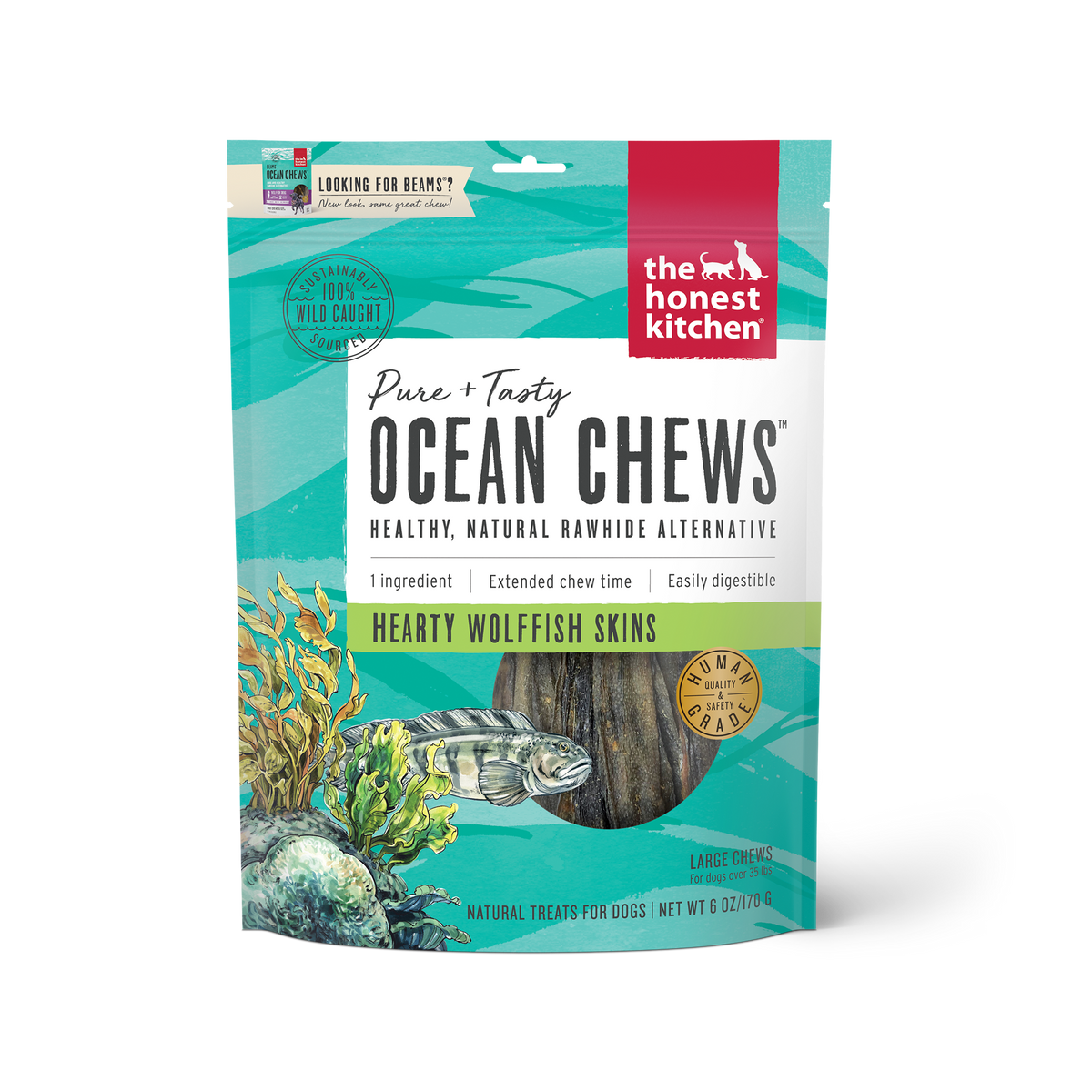 The Honest Kitchen Beams Ocean Chews Wolffish Skins Dog Treats