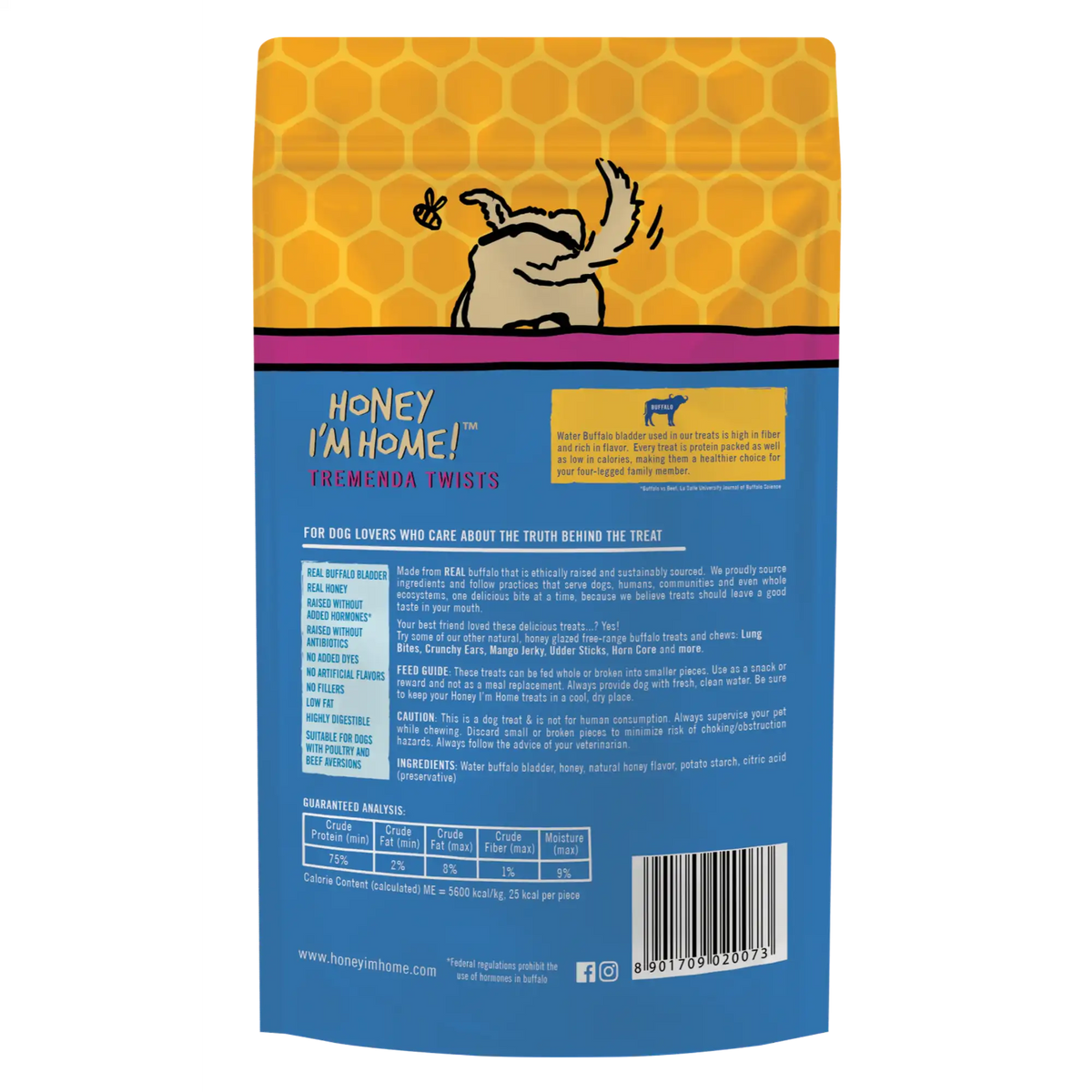 Honey I&#39;m Home! Water Buffalo Tremenda Twists Dog Treats