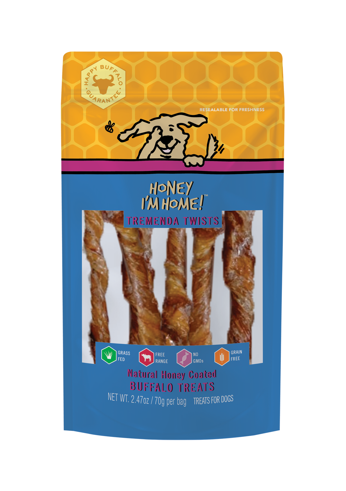 Honey I&#39;m Home! Water Buffalo Tremenda Twists Dog Treats