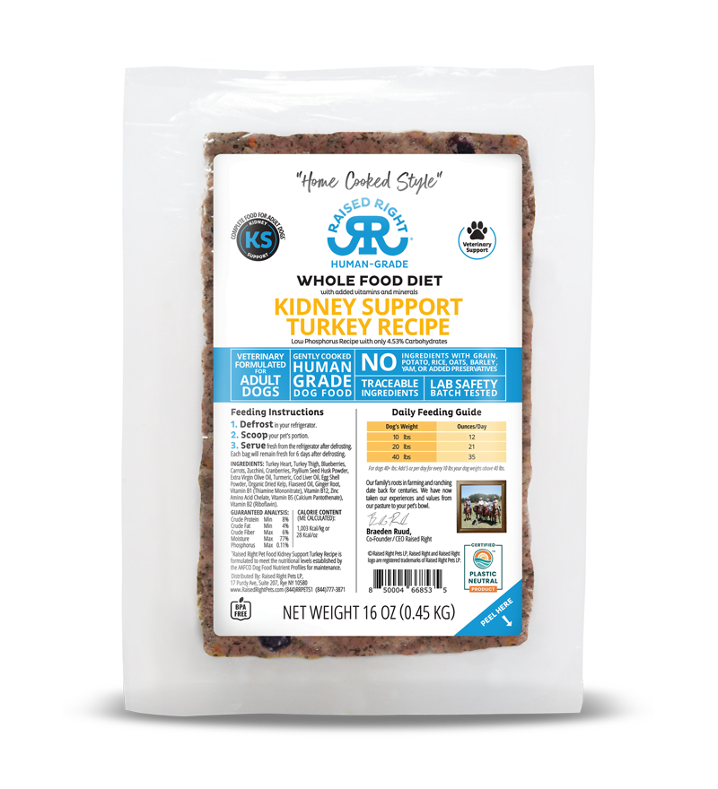Raised Right Lightly Cooked Kidney Support Turkey Frozen Dog Food