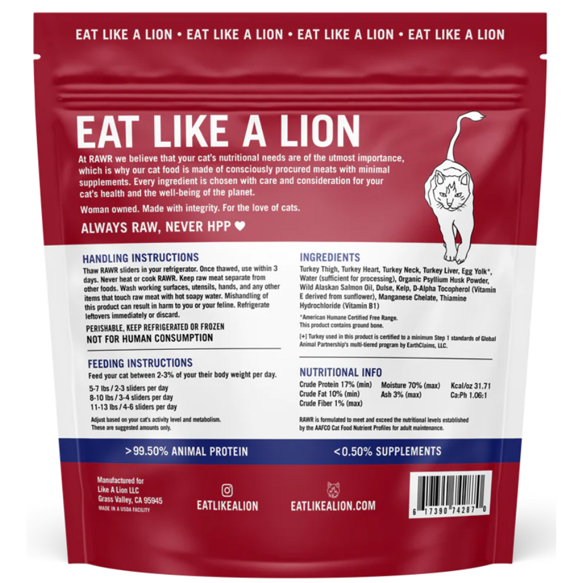 Rawr Bone-In Turkey Eats Frozen Sliders Raw Cat Food