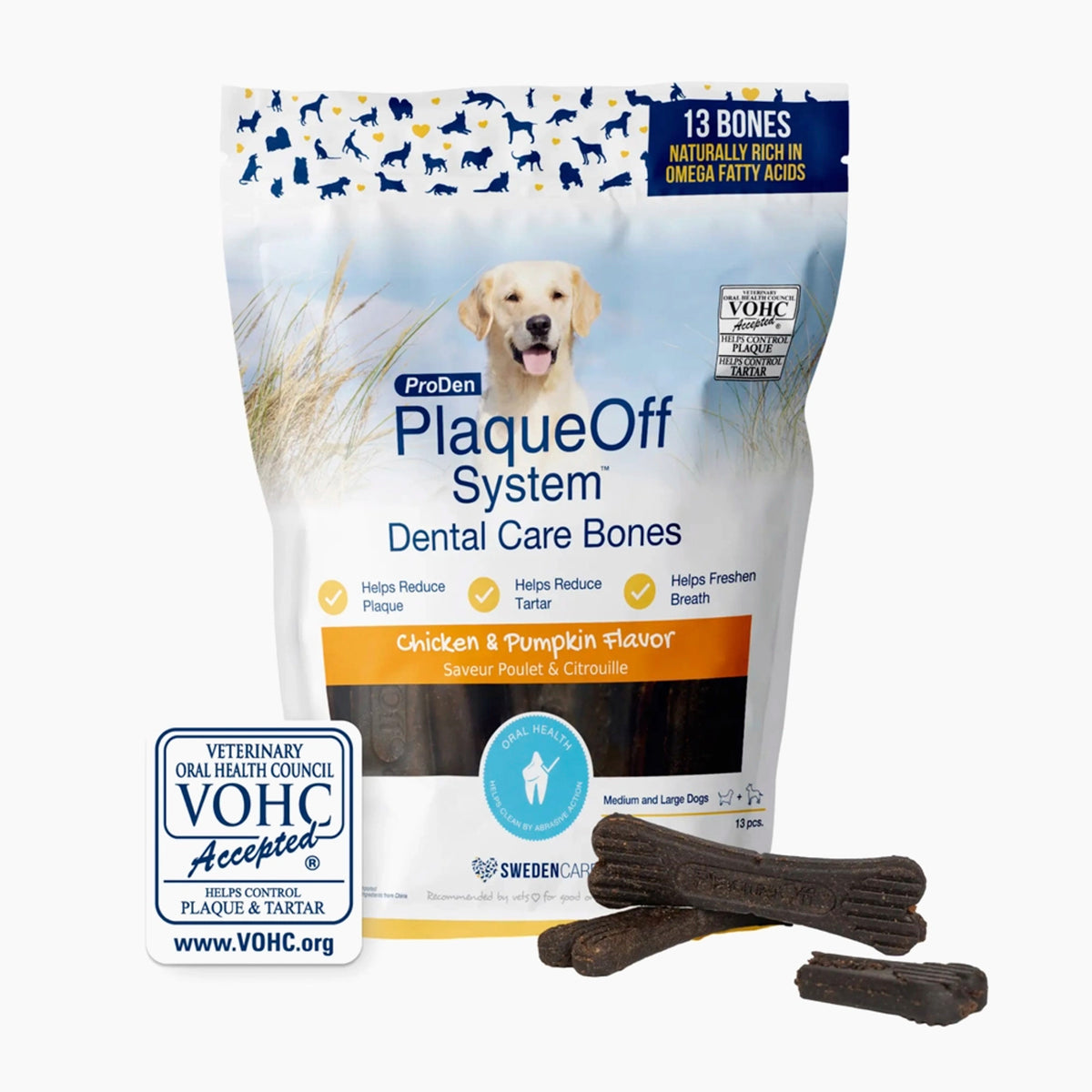 ProDen PlaqueOff Dental Care Bones Chicken & Pumpkin Dog Chews