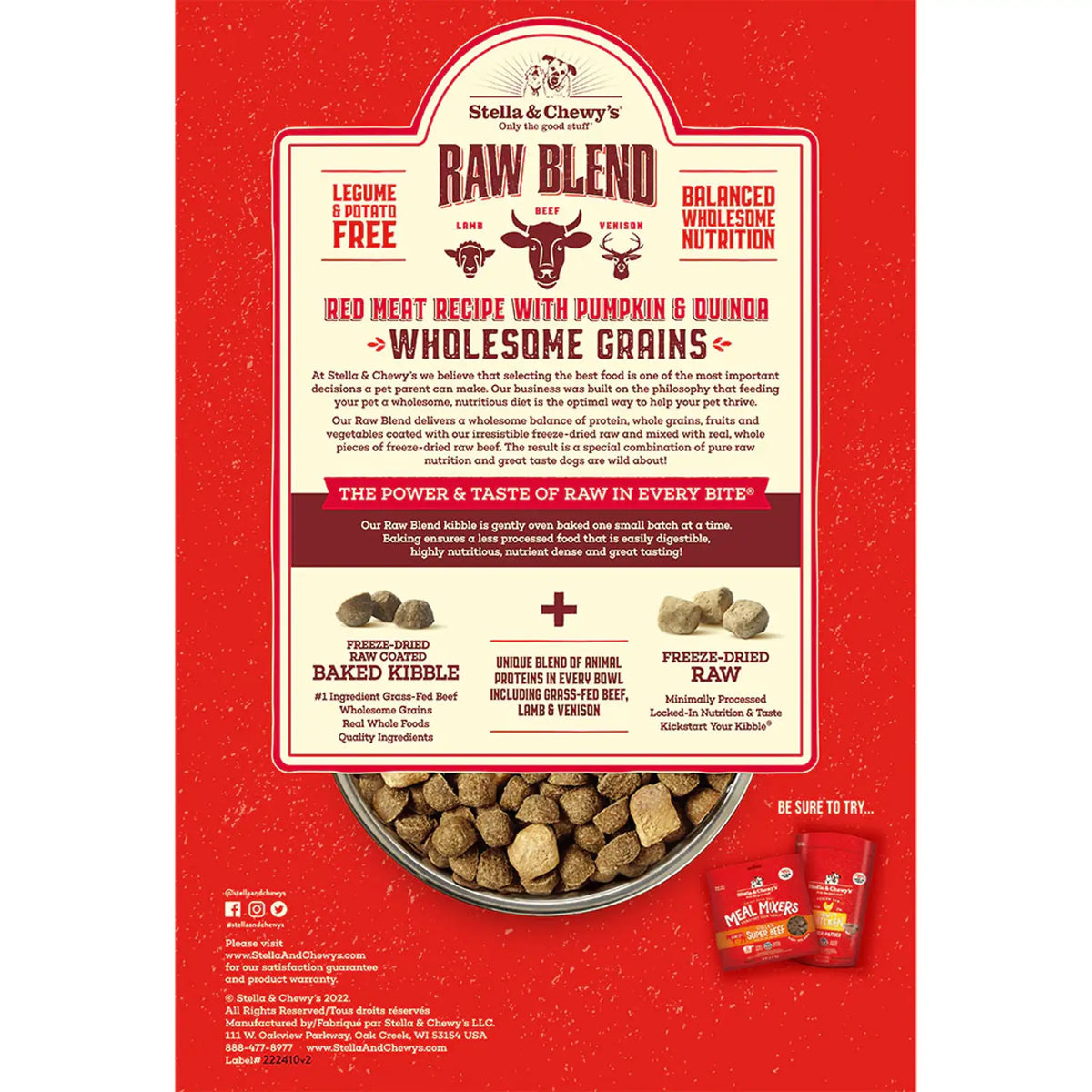 Stella &amp; Chewy&#39;s Kibble Raw Blend Wholesome Grains Kibble Red Meat Dog Food