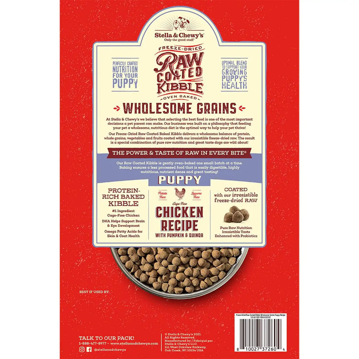 Stella &amp; Chewy&#39;s Raw Coated Kibble Wholesome Grains Puppy Chicken Dog Food