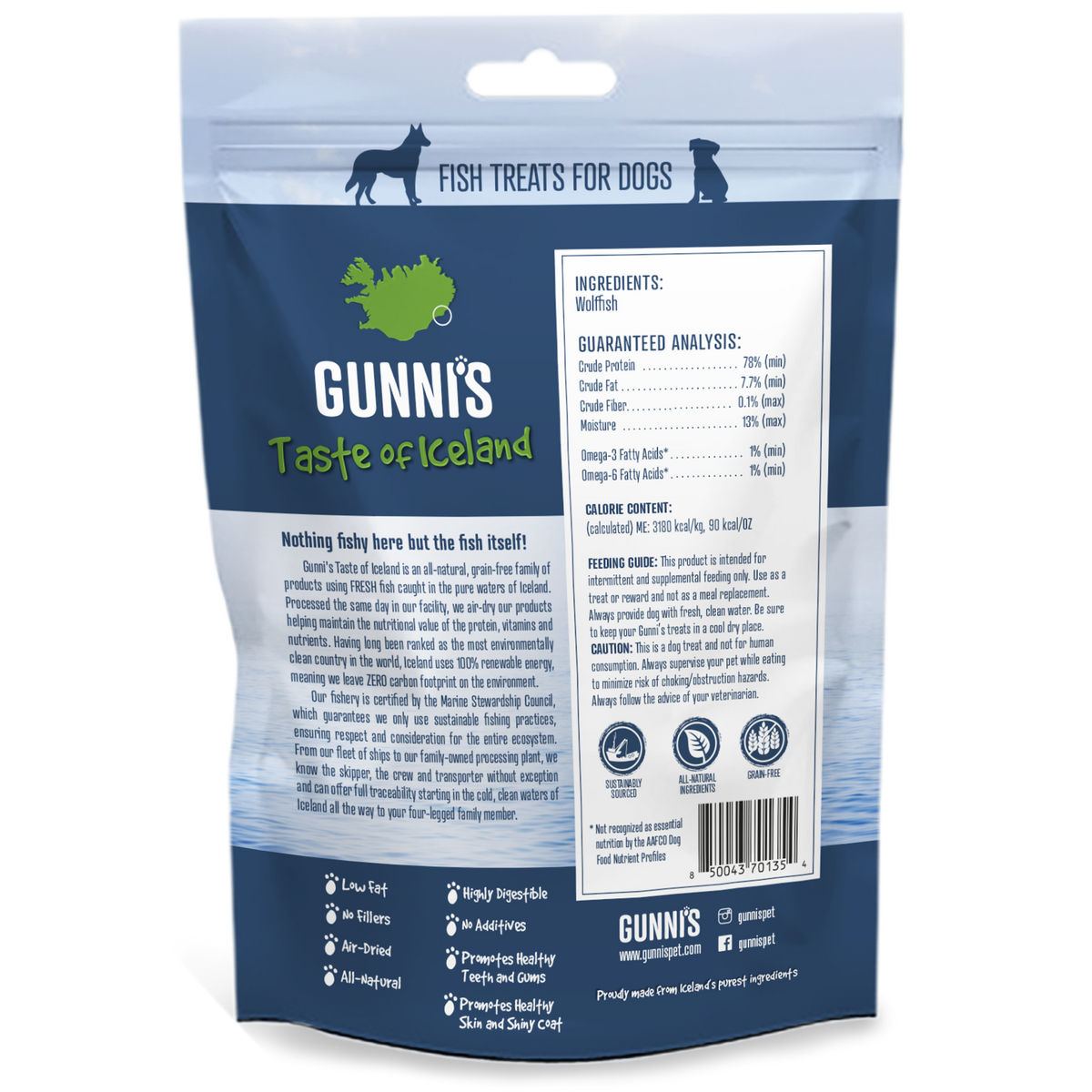 Gunni&#39;s Pet Taste of Iceland Wolffish Chewy Sticks Dog Treats