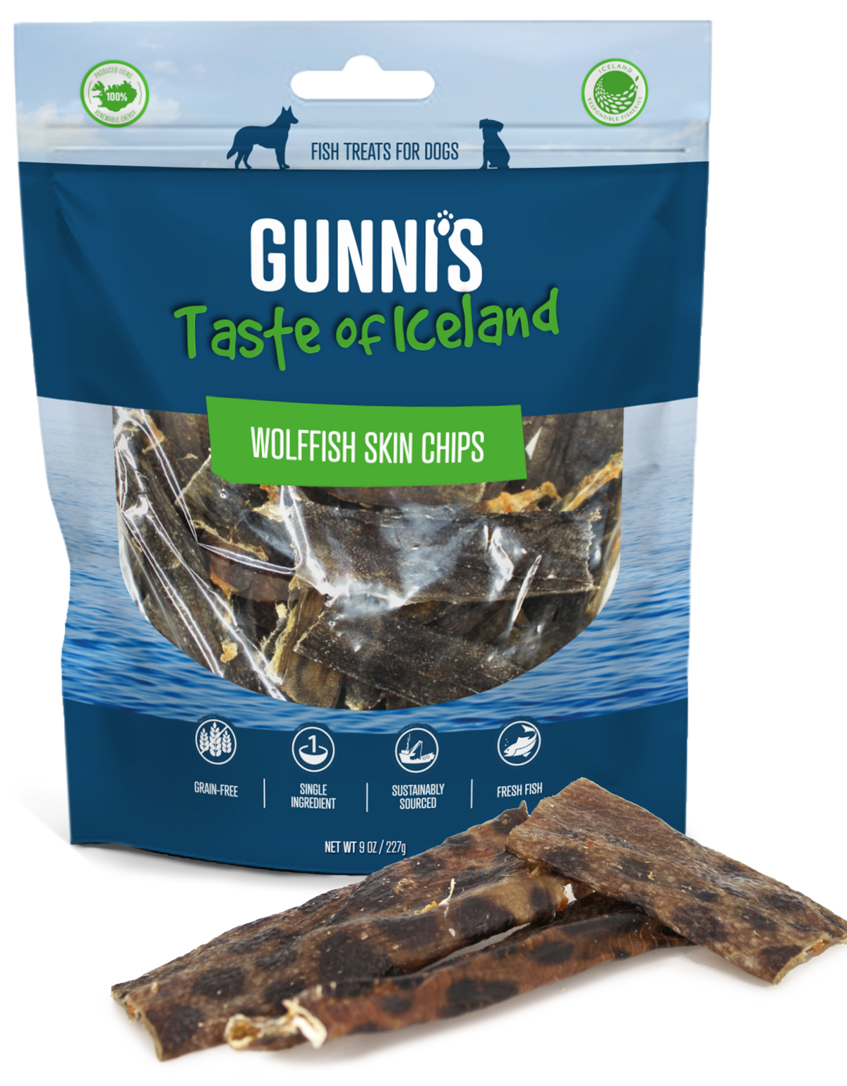 Gunni&#39;s Pet Taste of Iceland Wolffish Skin Chips Dog Treats