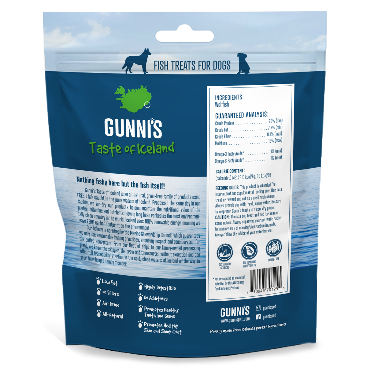 Gunni&#39;s Pet Taste of Iceland Wolffish Skin Chips Dog Treats