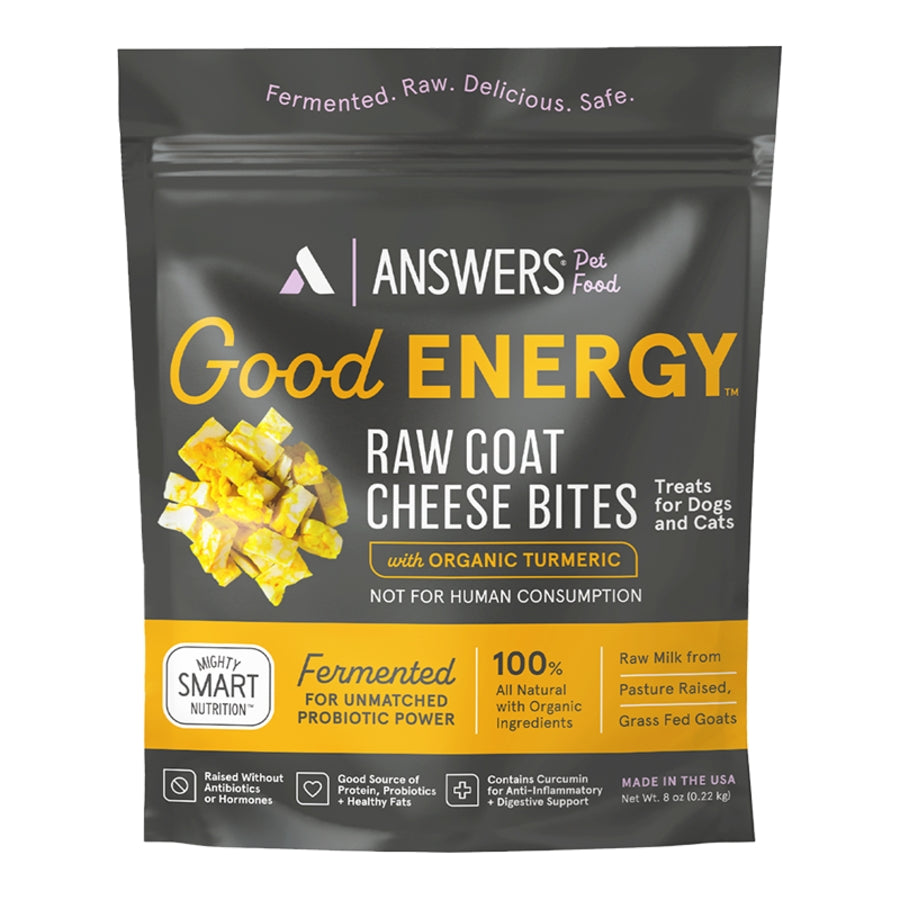 Answers Good Energy Raw Goat Cheese Bites with Turmeric Frozen Dog &amp; Cat Treats