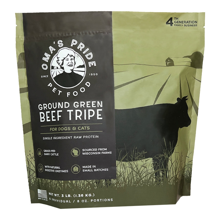 Oma&#39;s Pride Frozen Raw Ground Green Beef Tripe for Dogs &amp; Cats