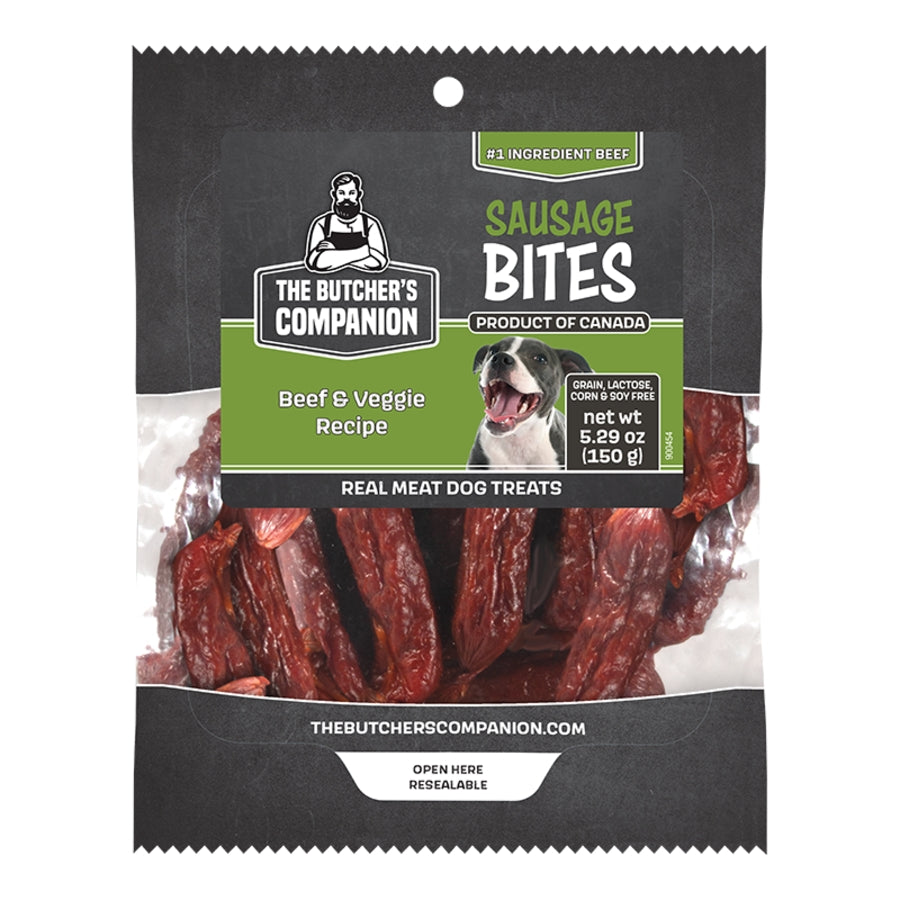 The Butcher&#39;s Companion Beef &amp; Veggie Sausage Bites Dog Treats