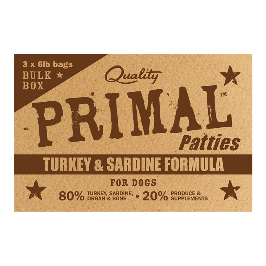 Primal Frozen Patties Turkey &amp; Sardine Raw Dog Food