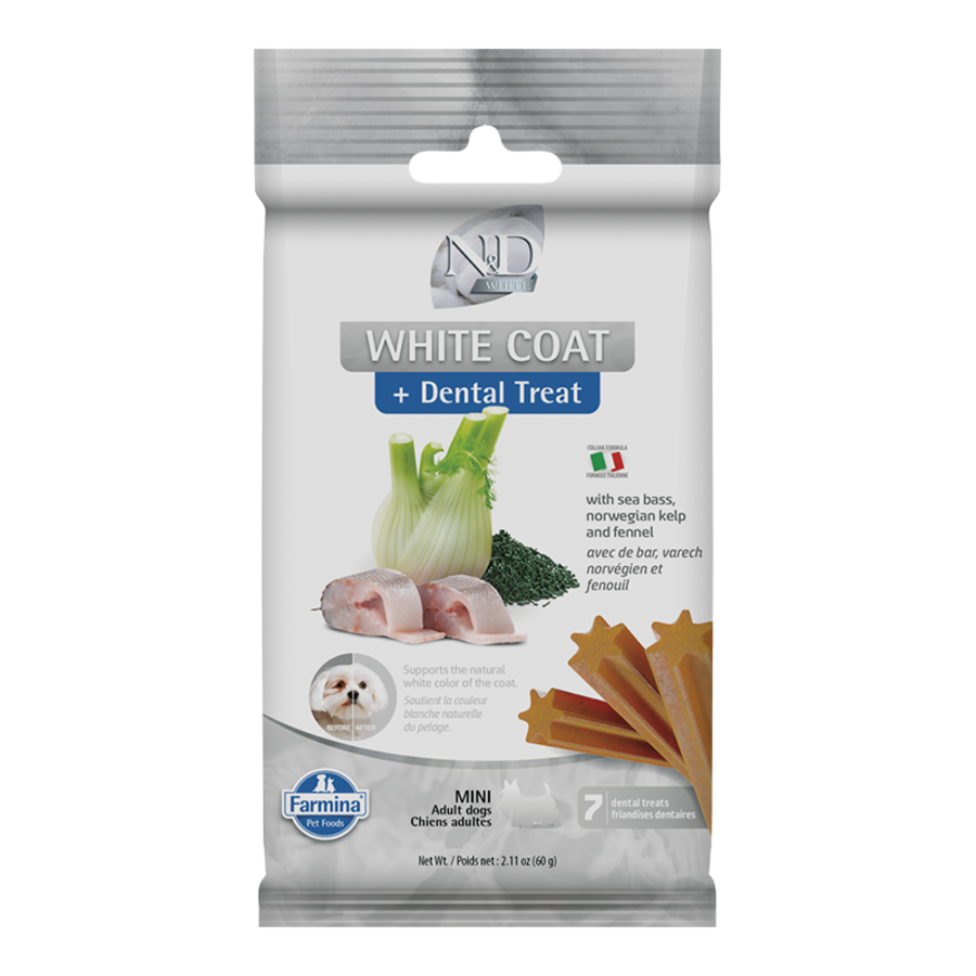 Farmina N&D White Coat + Dental Treat with Sea Bass, Norwegian Kelp & Fennel Mini Dog Treats