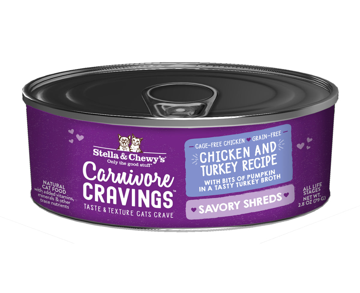 Stella &amp; Chewy&#39;s Carnivore Cravings Savory Shreds Chicken &amp; Turkey Canned Cat Food