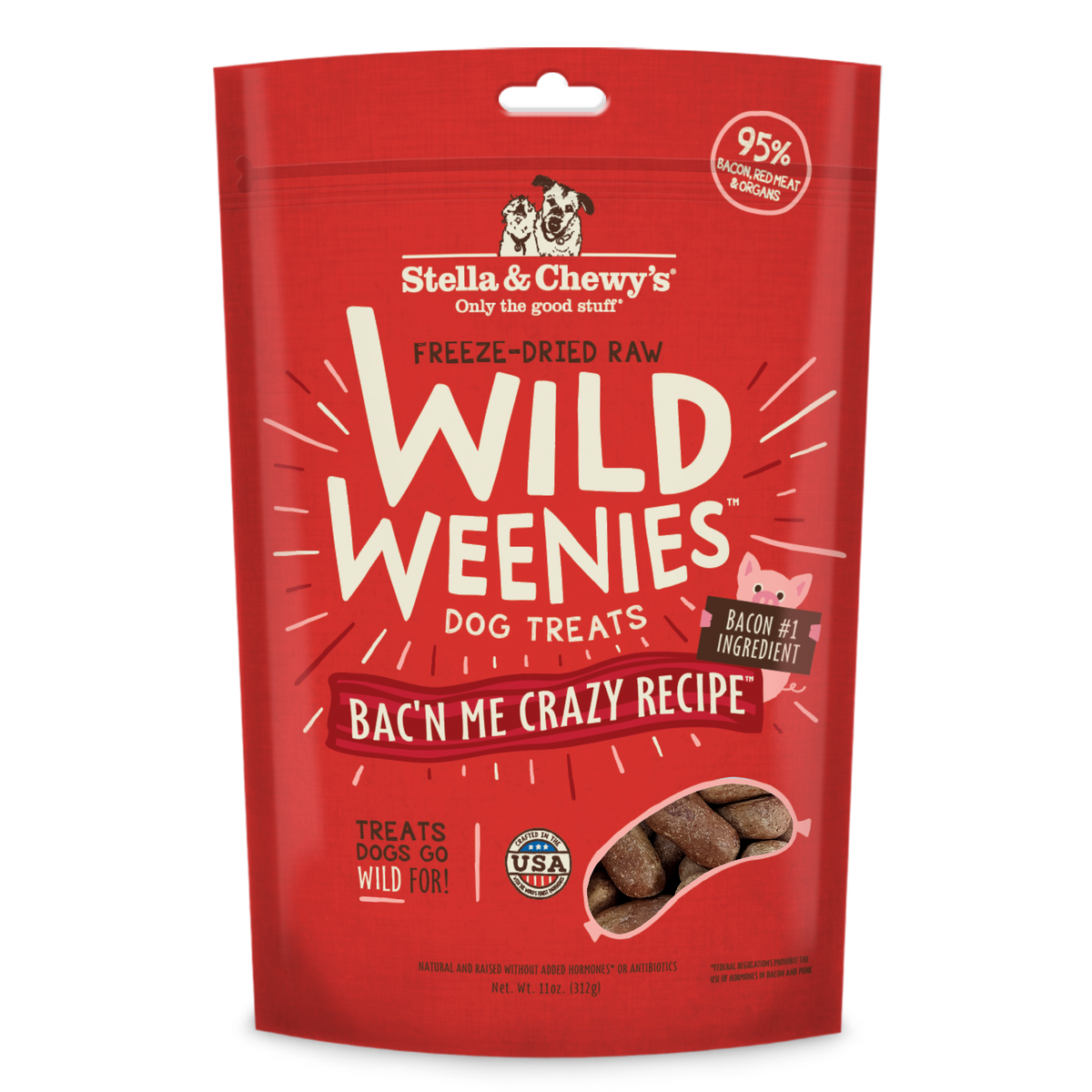 Stella &amp; Chewy&#39;s Freeze-Dried Raw Wild Weenies Bac&#39;n Me Crazy Dog Treats