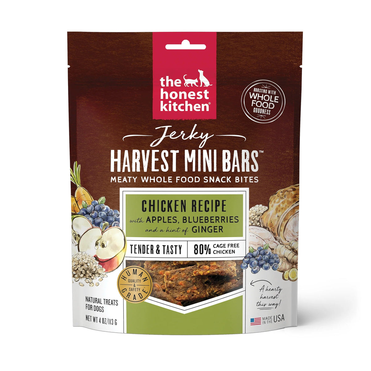The Honest Kitchen Jerky Harvest Mini Bars Chicken Dog Treats