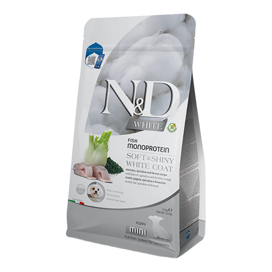 Farmina N&D White Soft & Shiny White Coat Sea Bass, Norwegian Kelp & Fennel Puppy Mini Dog Food