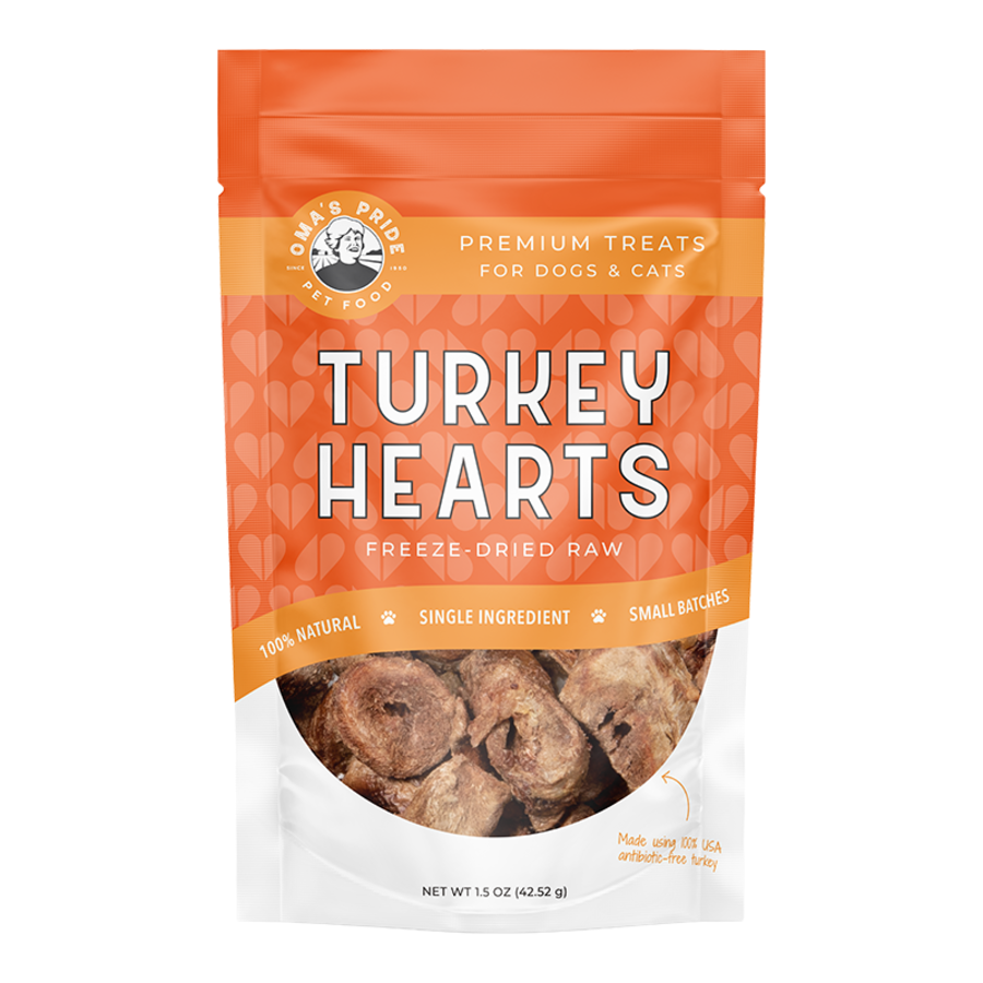 Oma&#39;s Pride Freeze-Dried Raw Turkey Hearts Dog &amp; Cat Treats