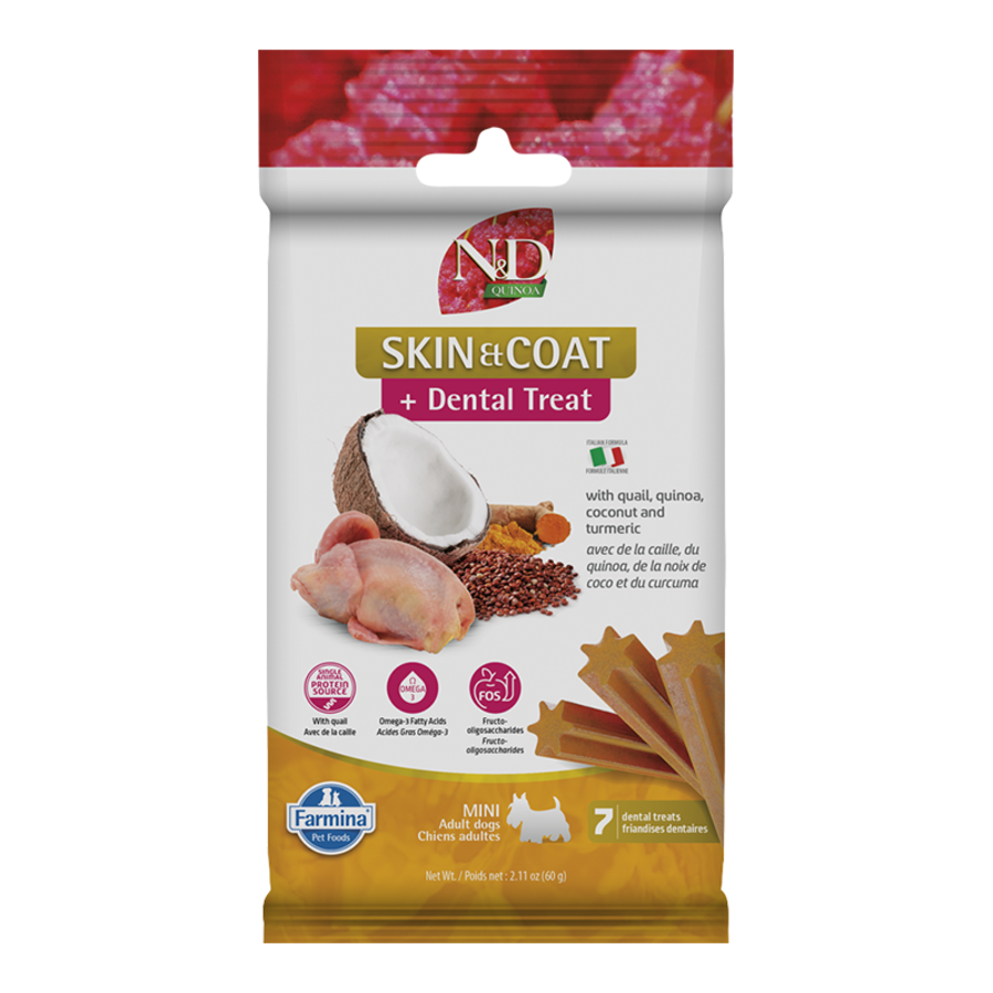 Farmina N&D Quinoa Skin & Coat + Dental Treat Quail & Coconut Mini Dog Treats