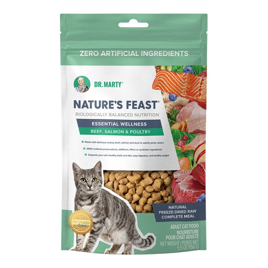 Dr. Marty Freeze-Dried Raw Nature&#39;s Feast Essential Wellness Poultry, Beef, &amp; Salmon Cat Food