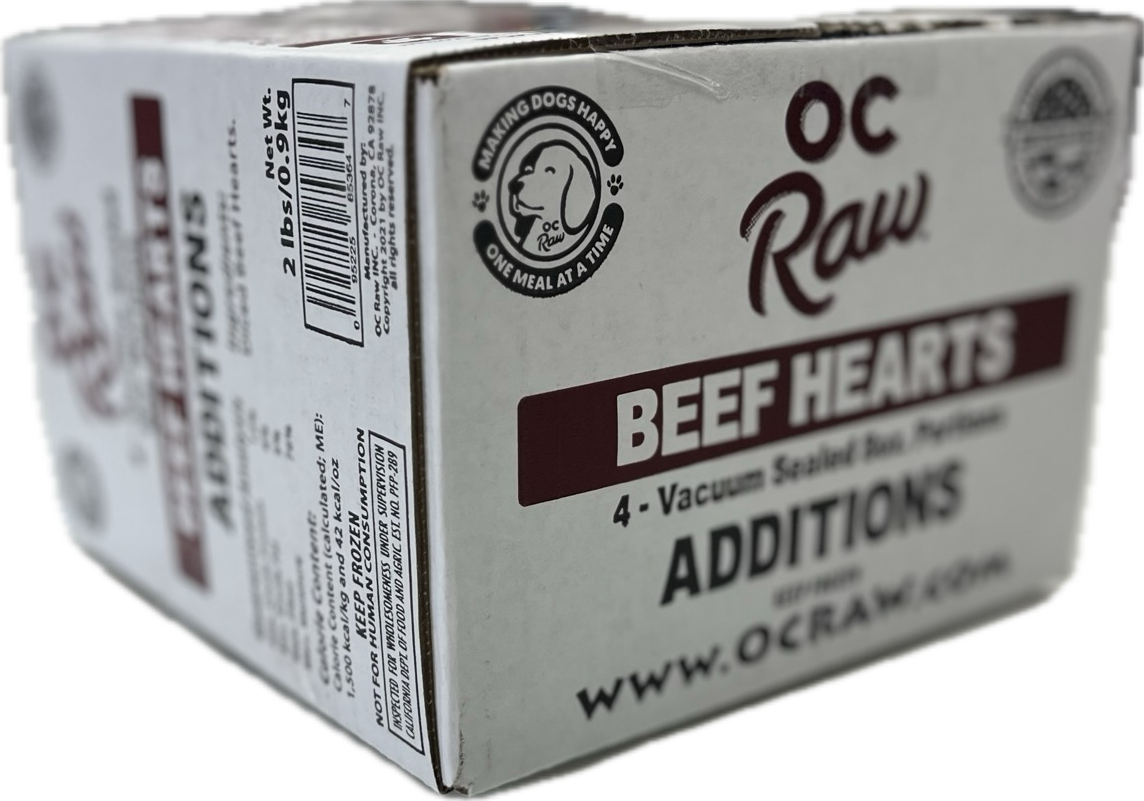 OC Raw Additions Frozen Raw Beef Hearts for Dogs