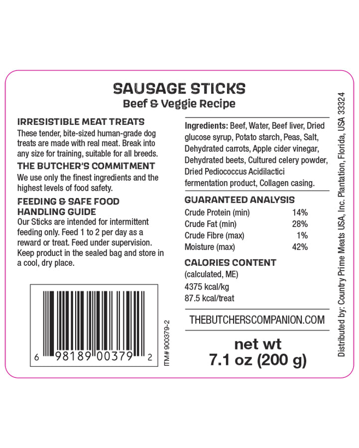 The Butcher&#39;s Companion Beef &amp; Veggie Sausage Sticks Dog Treats