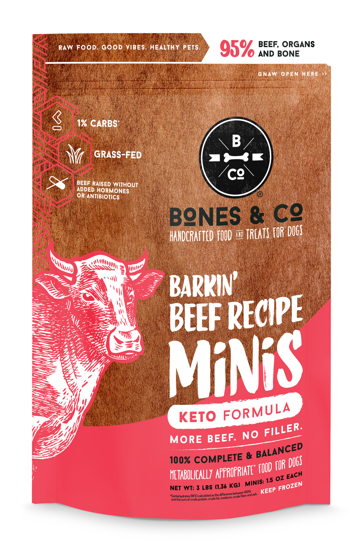 The Bones &amp; Co Frozen Raw Grass-Fed Beef Dog Food