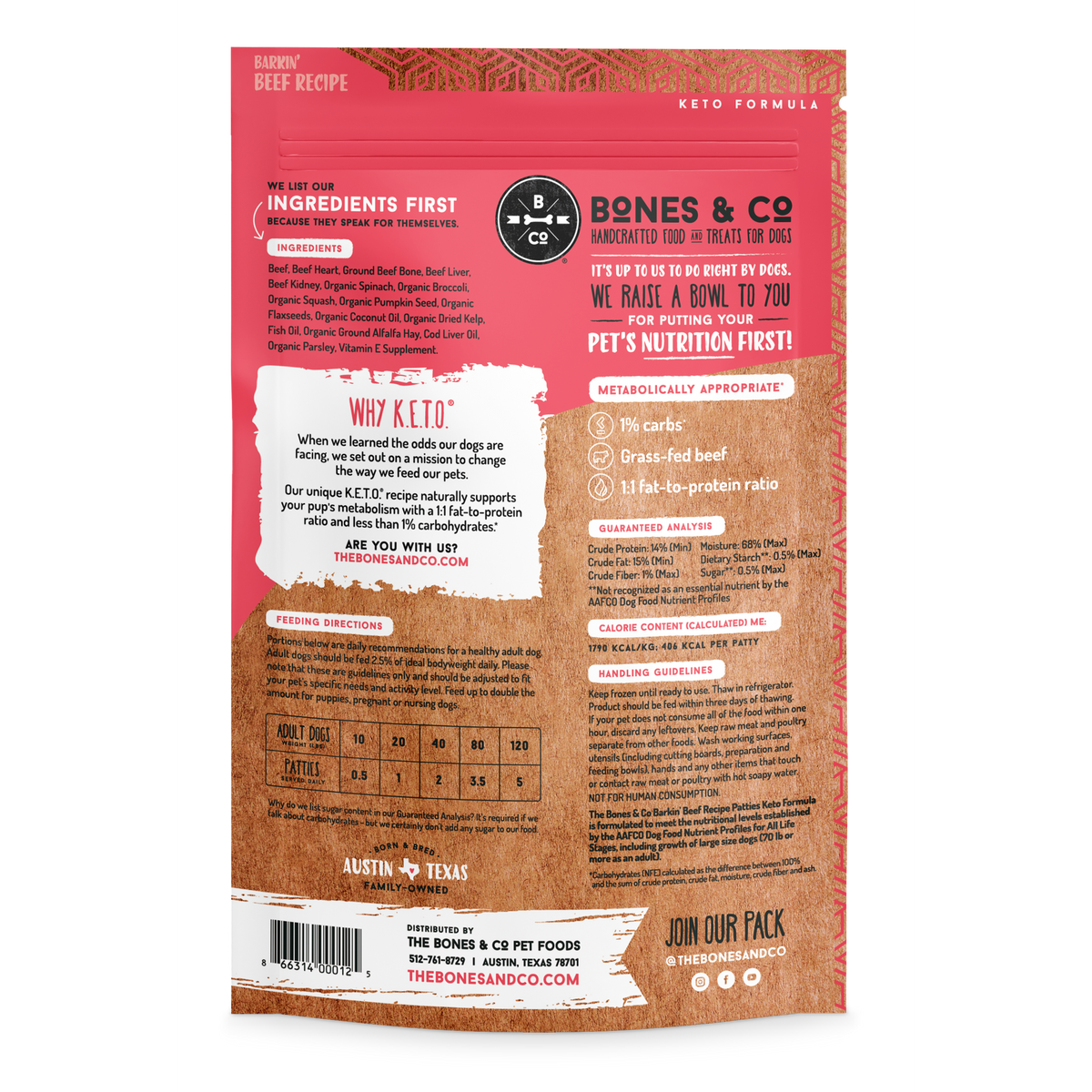The Bones &amp; Co Frozen Raw Grass-Fed Beef Dog Food
