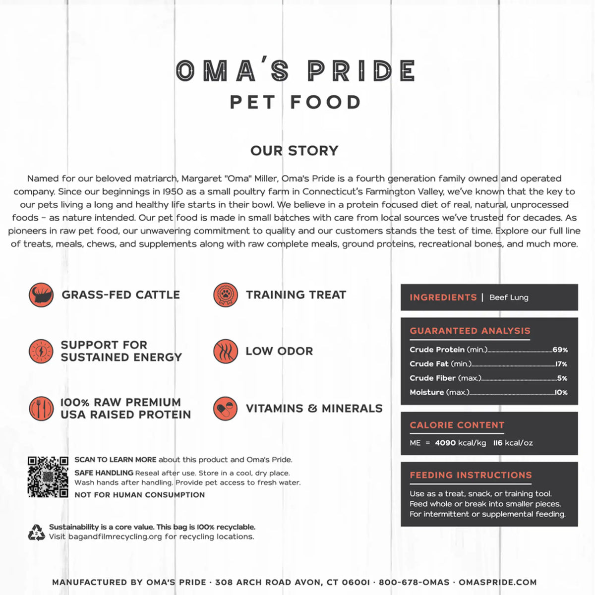 Oma&#39;s Pride Dehydrated Raw Beef Lung Dog &amp; Cat Treats