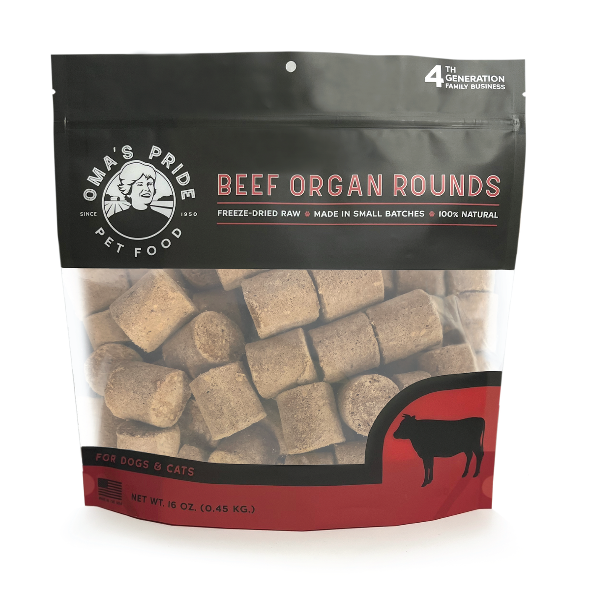 Oma&#39;s Pride Freeze-Dried Raw Beef Organ Rounds Dog &amp; Cat Treats
