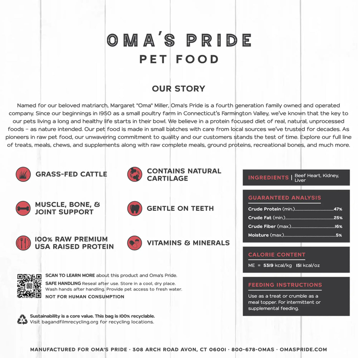 Oma&#39;s Pride Freeze-Dried Raw Beef Organ Rounds Dog &amp; Cat Treats