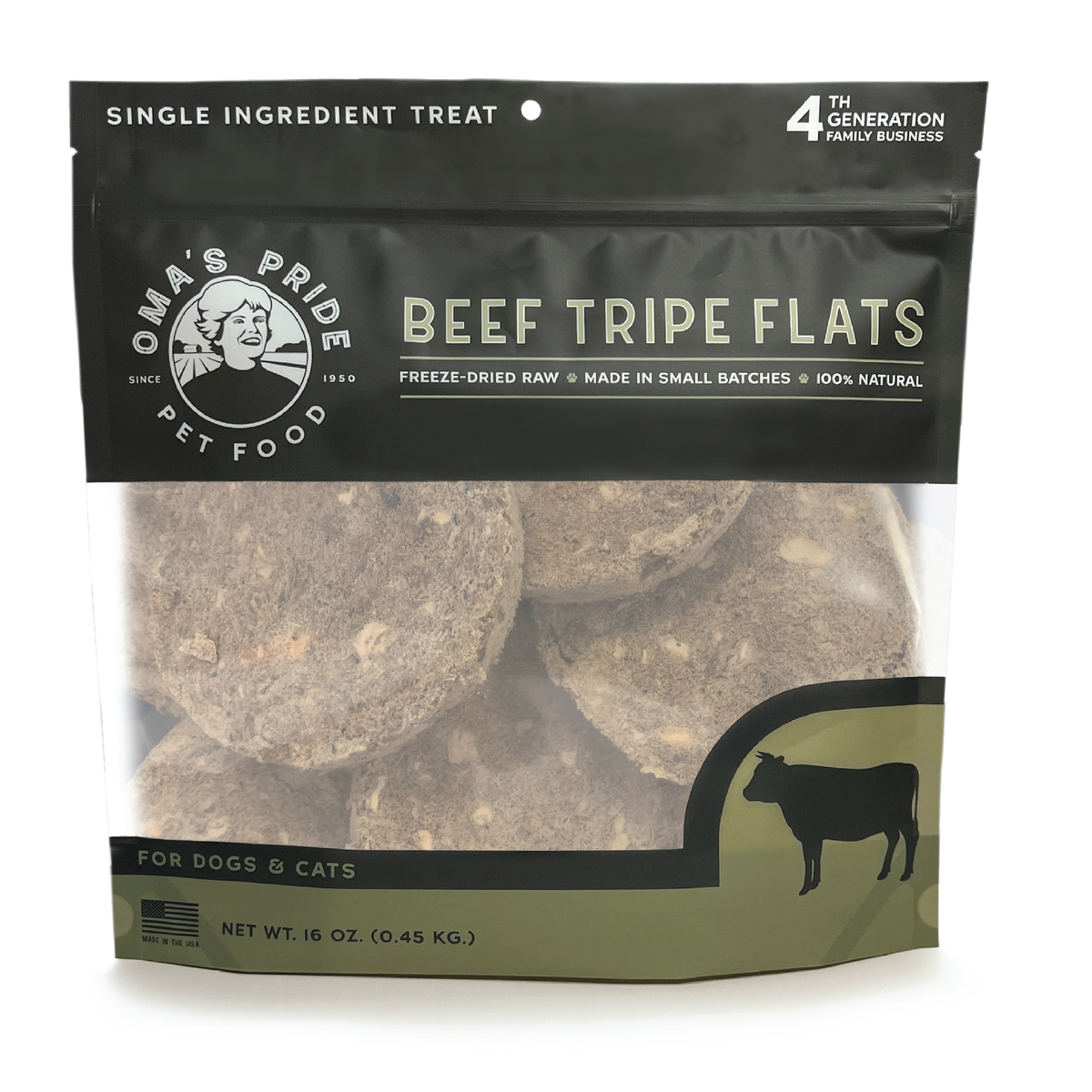 Oma&#39;s Pride Freeze-Dried Raw Beef Tripe Flats Dog &amp; Cat Treats