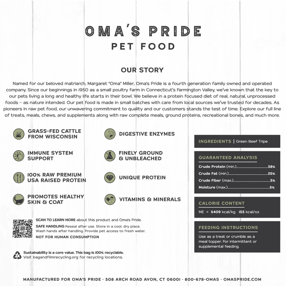 Oma&#39;s Pride Freeze-Dried Raw Beef Tripe Flats Dog &amp; Cat Treats