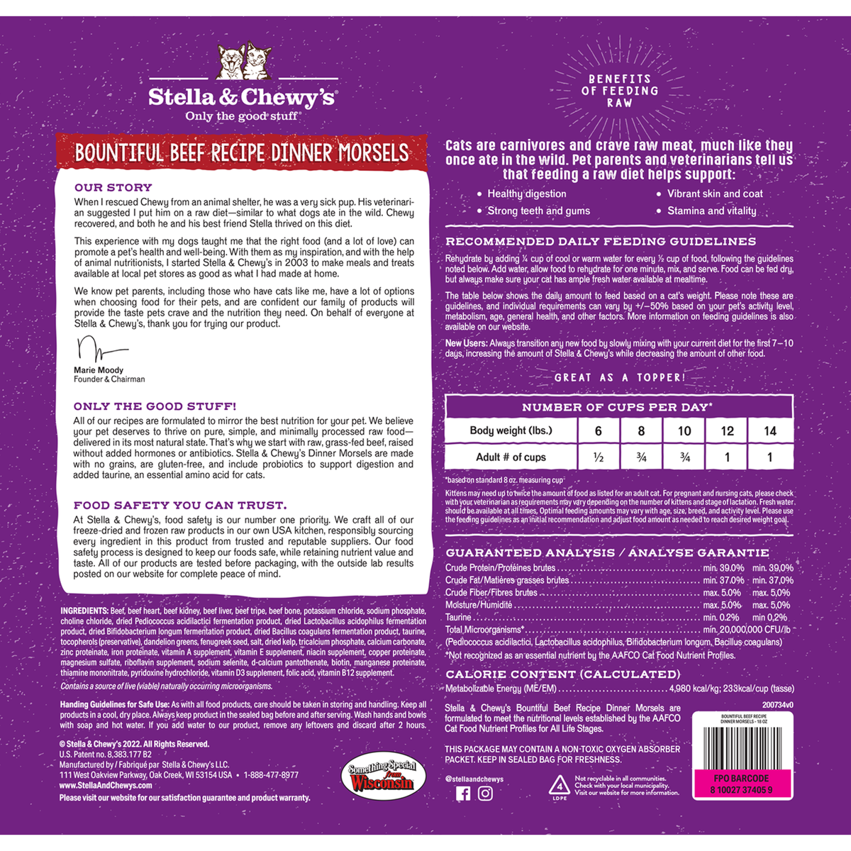 Stella &amp; Chewy&#39;s Freeze-Dried Raw Bountiful Beef Dinner Morsels Cat Food