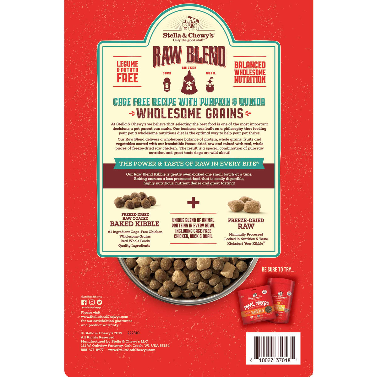 Stella &amp; Chewy&#39;s Kibble Raw Blend Wholesome Grains Kibble Cage Free Chicken Dog Food