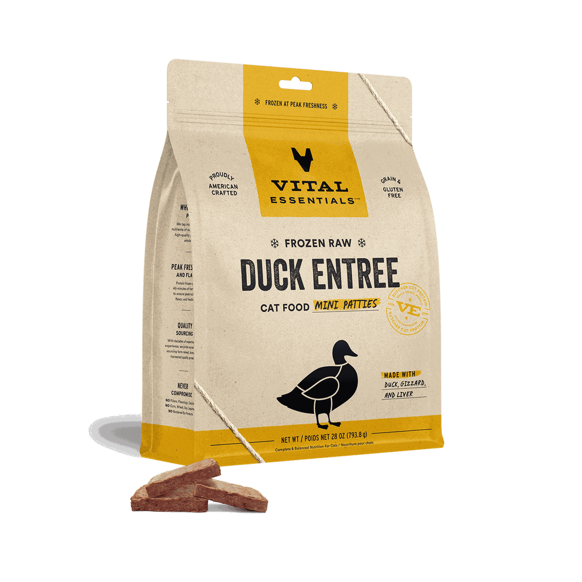 Vital Essentials Frozen Duck Mini Patties Raw Cat Food