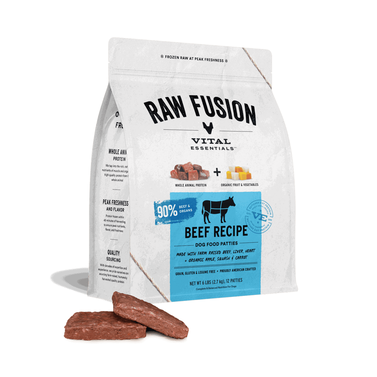 Vital Essentials Frozen Raw Fusion Beef Patties Dog Food