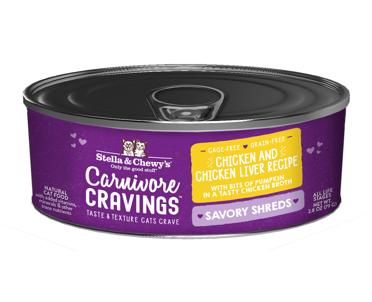 Stella &amp; Chewy&#39;s Carnivore Cravings Savory Shreds Chicken &amp; Chicken Liver Canned Cat Food