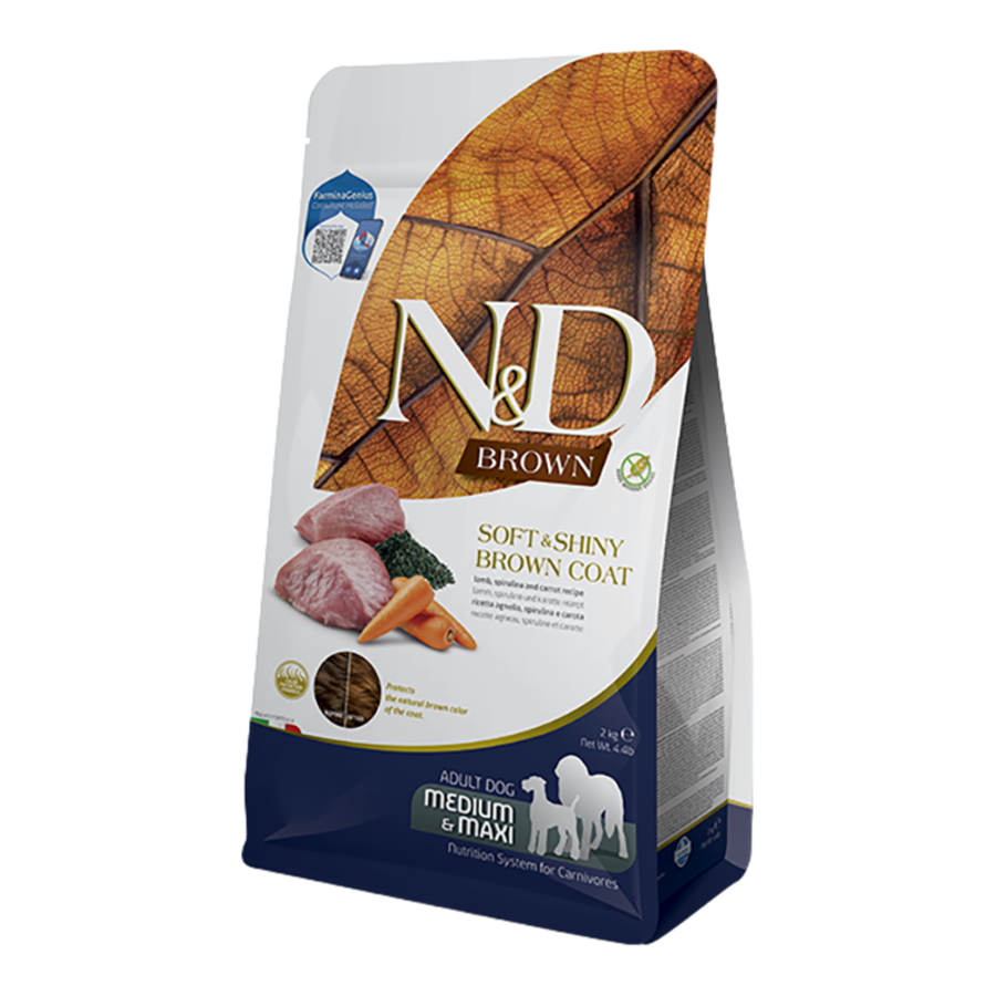 Farmina N&D Brown Soft & Shiny Brown Coat Lamb, Norwegian Kelp & Carrots Medium & Maxi Dog Food