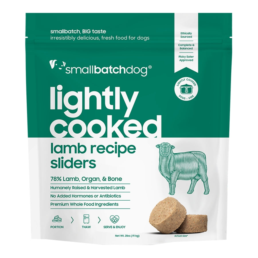 Small Batch Lightly Cooked Lamb Sliders Frozen Dog Food