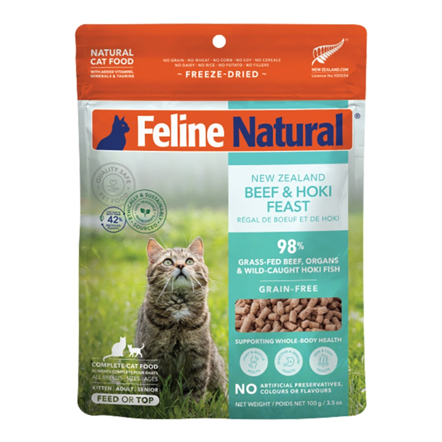 Feline Natural Freeze-Dried Beef &amp; Hoki Feast Topper or Cat Food