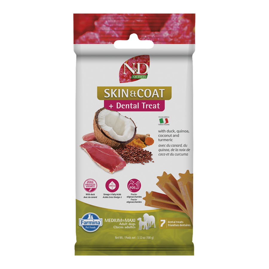 Farmina N&D Quinoa Skin & Coat + Dental Treat Duck & Coconut Medium & Maxi Dog Treats