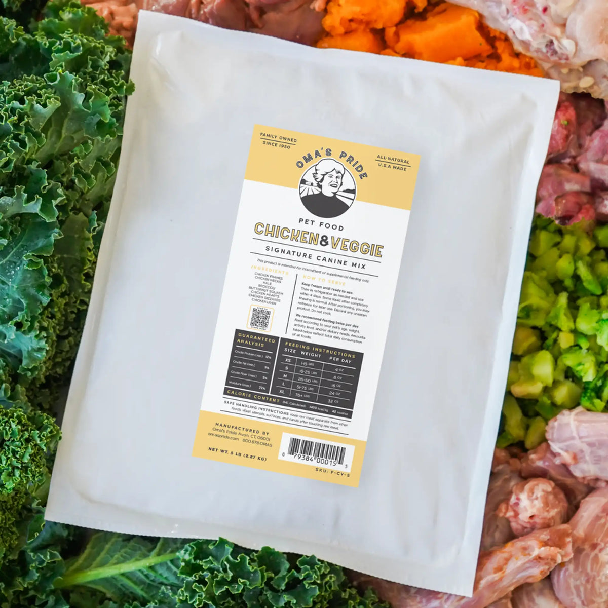 Oma&#39;s Pride Signature Canine Mix Chicken &amp; Veggie Frozen Raw Dog Food