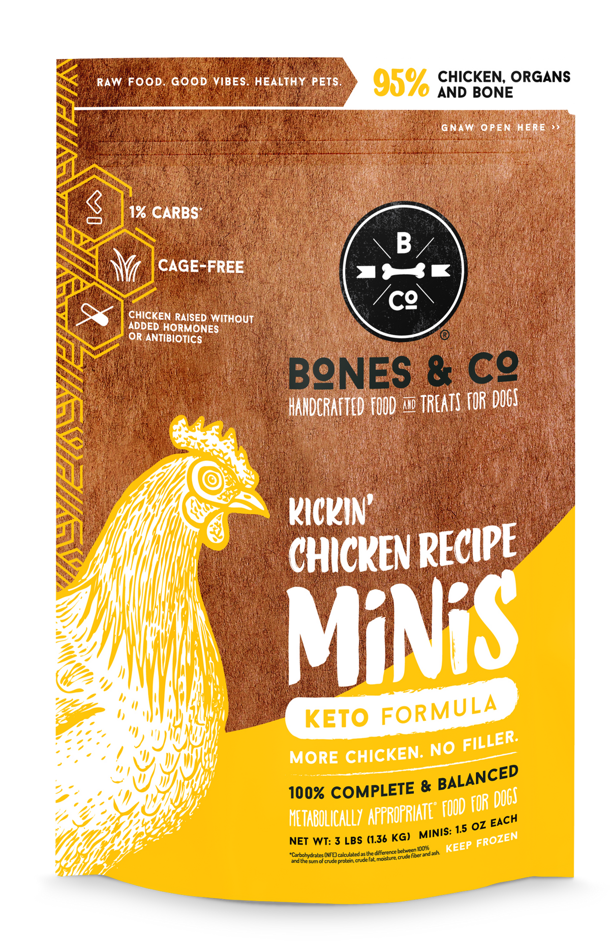 The Bones &amp; Co Frozen Raw Kickin&#39; Chicken Dog Food
