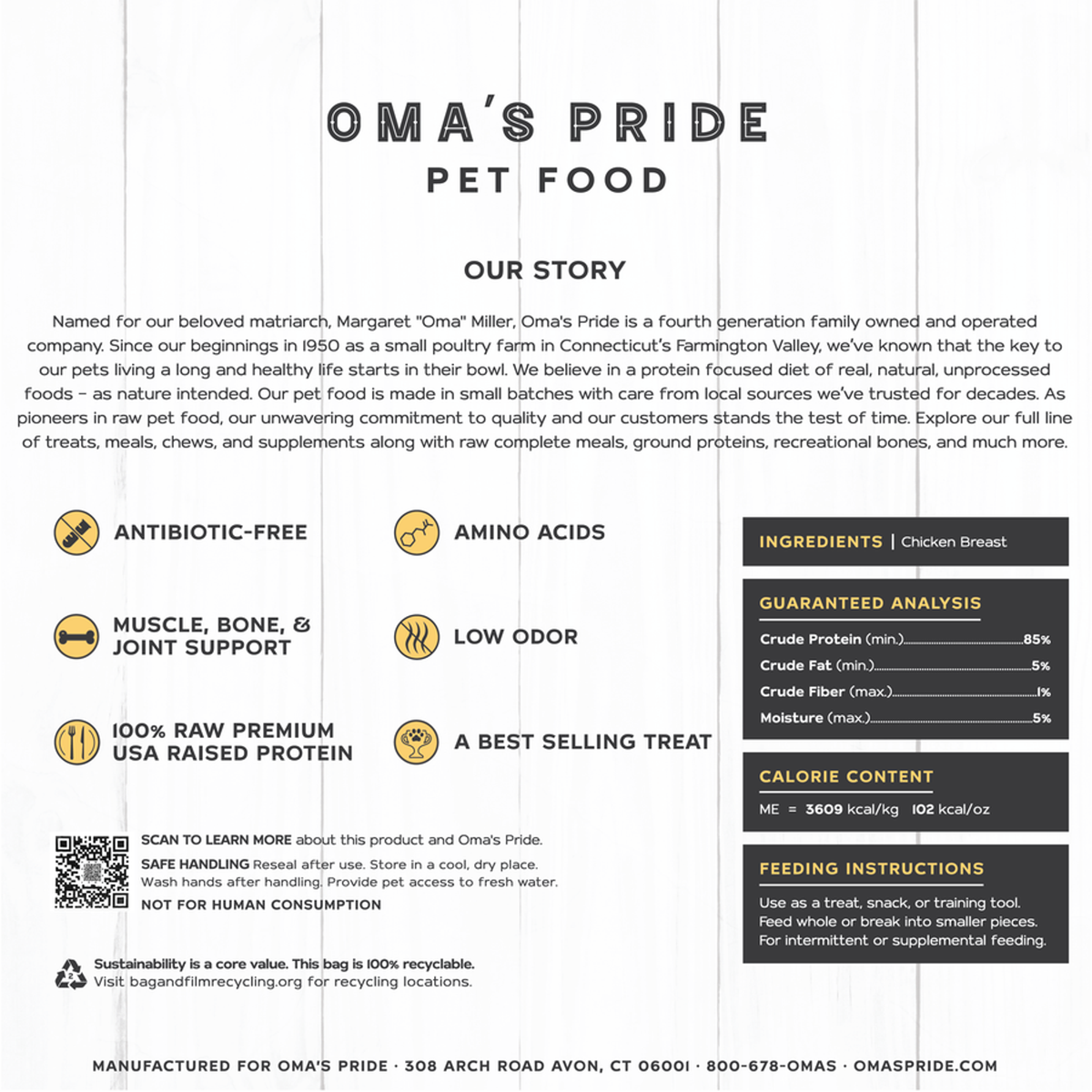 Oma&#39;s Pride Freeze-Dried Raw Chicken Chunk Dog &amp; Cat Treats