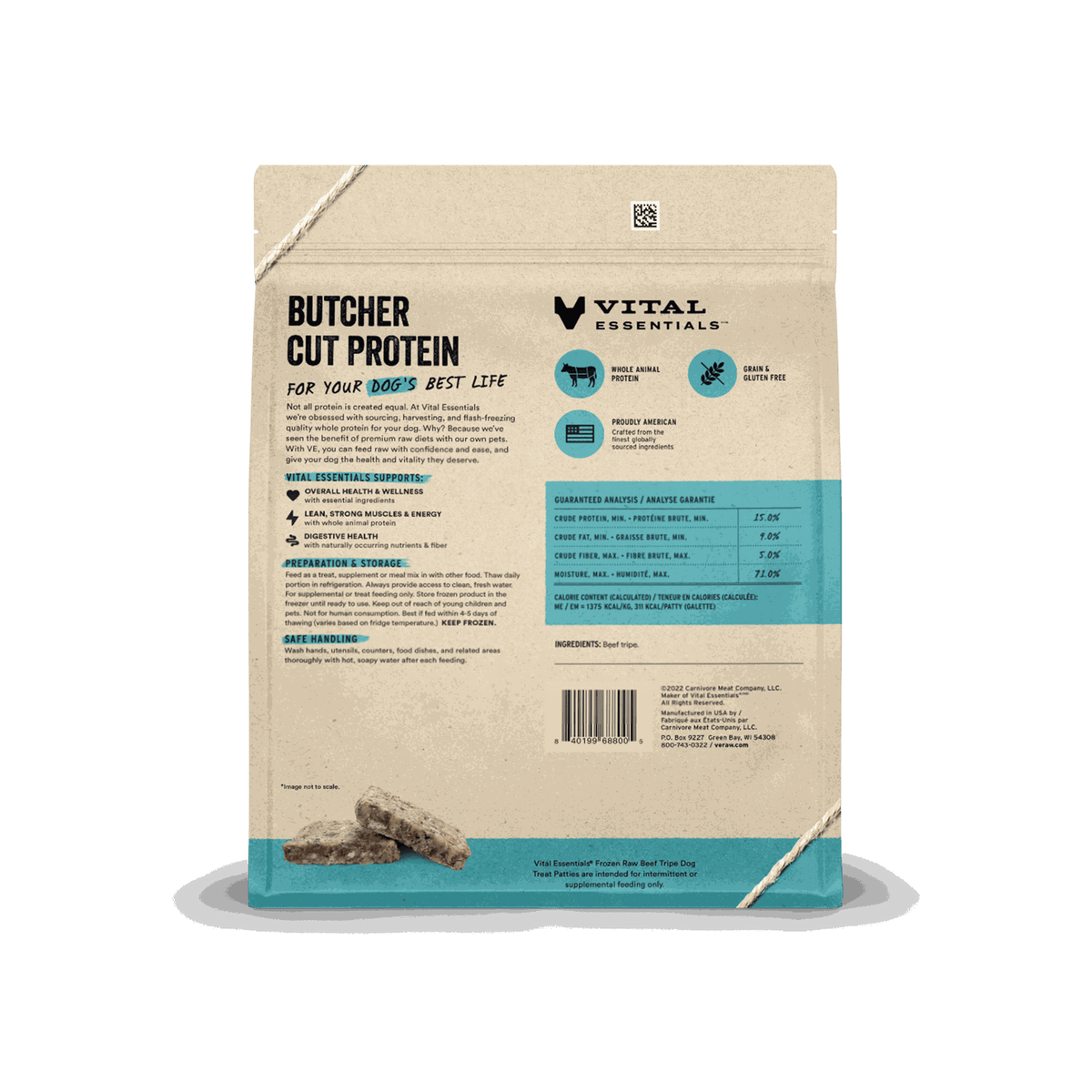 Vital Essentials Frozen Beef Tripe Raw Frozen Dog Treats