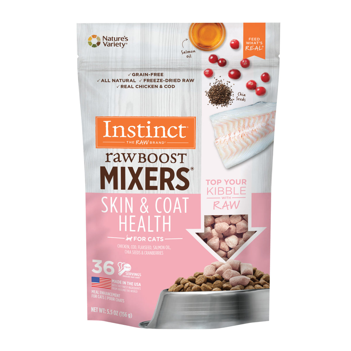 Instinct Freeze-Dried Raw Boost Mixers Grain-Free Skin &amp; Coat Health Recipe Cat Food Topper