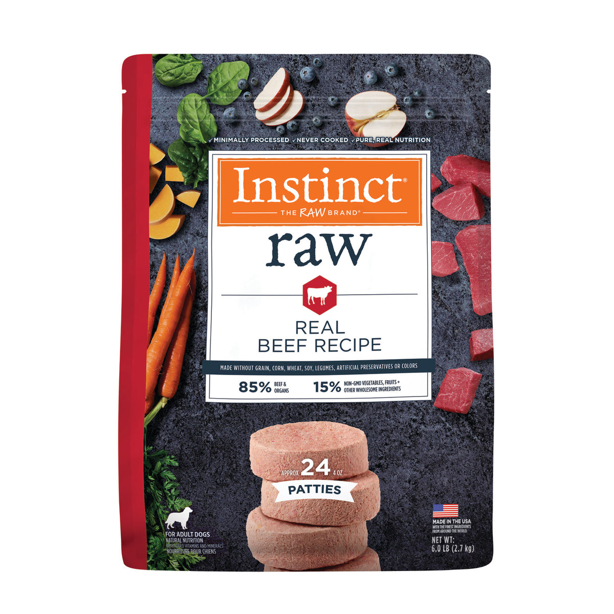 Instinct Frozen Raw Patties Grain-Free Real Beef Recipe Dog Food