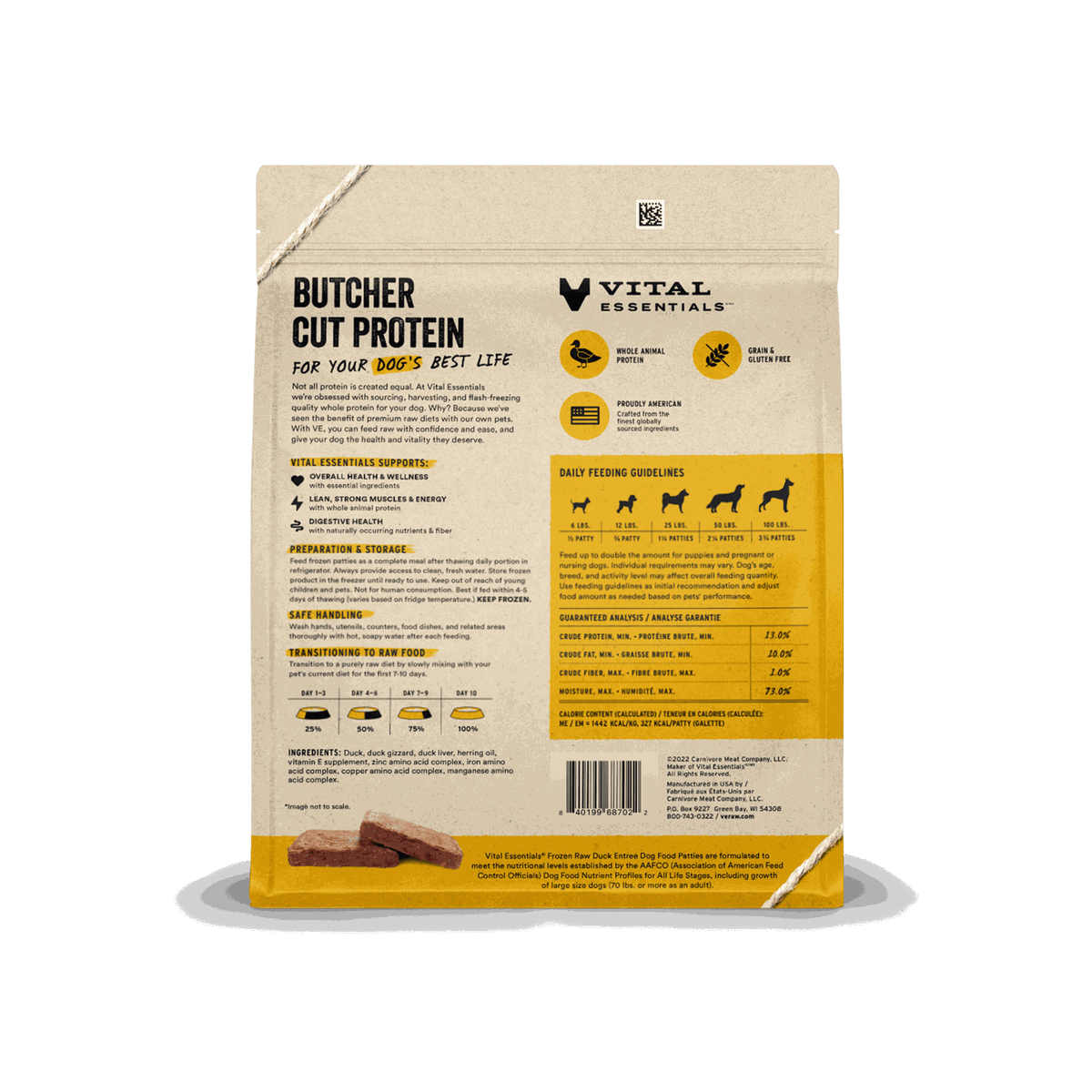 Vital Essentials Frozen Duck Raw Dog Food