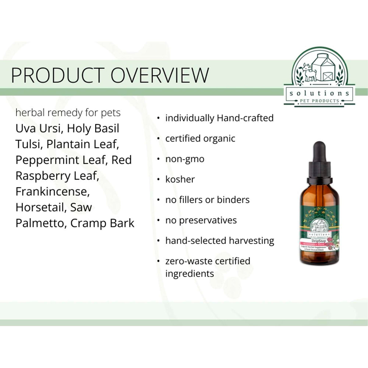 Solutions Pet Products Drip Stop Liquid Herbal Supplement for Dogs &amp; Cats